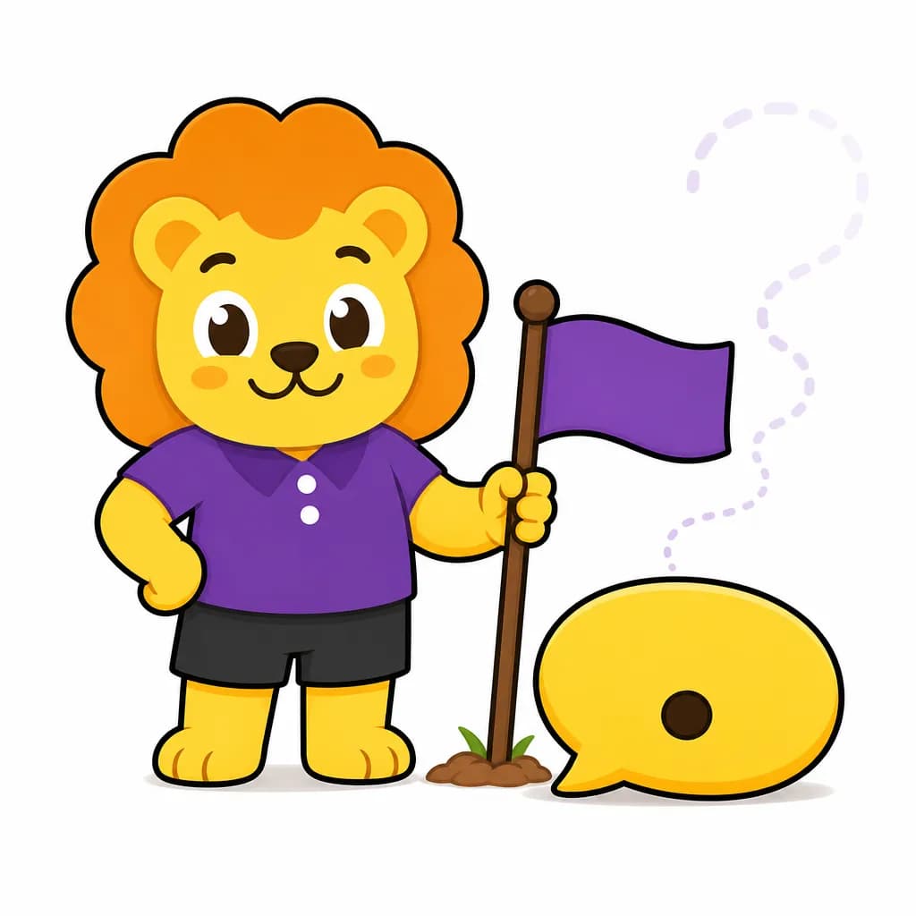 Chibi Leo planting a flag beside a clear speaking point